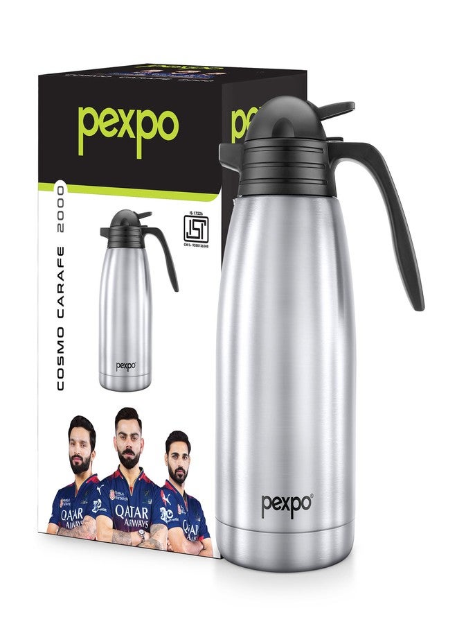 Pexpo Cosmo ISI Certified Stainless Steel Carafe - 2 Litre | Hot & Cold Triple Wall Vacuum Insulated Flask for Tea & Coffee | Home, Office, Kitchen, Restaurants - Silver - Image 1
